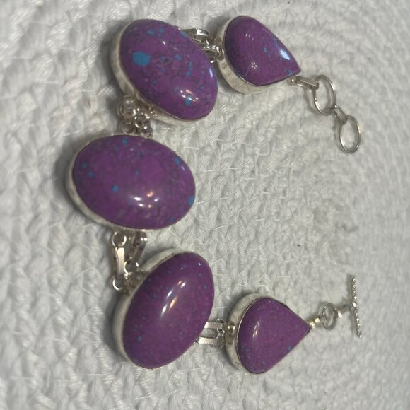 Beautiful MOSAIC JASPER Handmade Sterling 925 Bracelet #334D - Picture 2 of 3